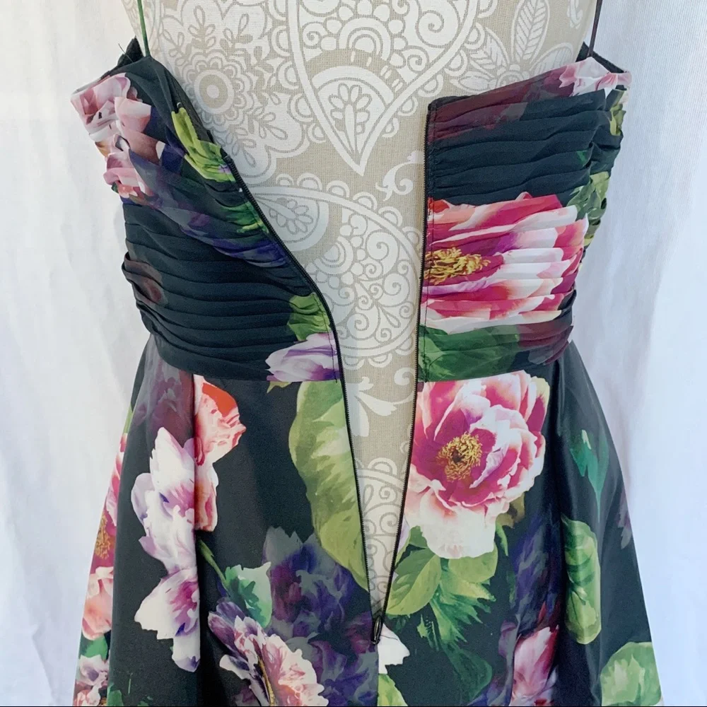 Adrianna Papell Floral Midi Dress - Black and Pink - Picture 7 of 10